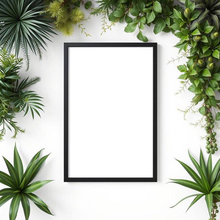 Planta decorativa con marco vacío Maqueta para carteles y volantes