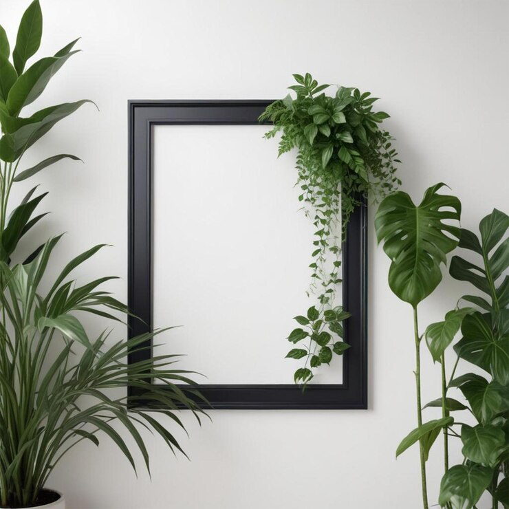 Planta decorativa con marco vacío Maqueta para carteles y volantes