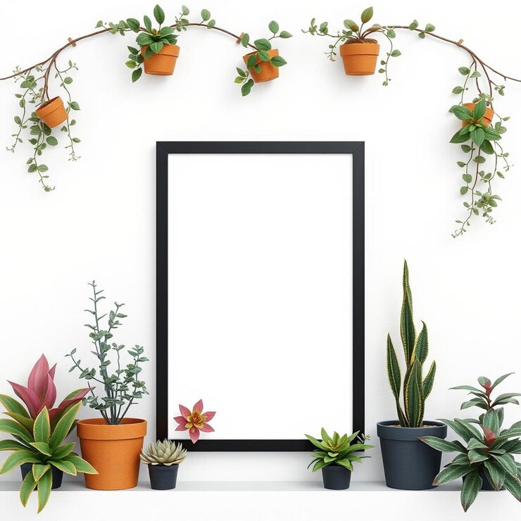 Planta decorativa con marco vacío Maqueta para carteles y volantes