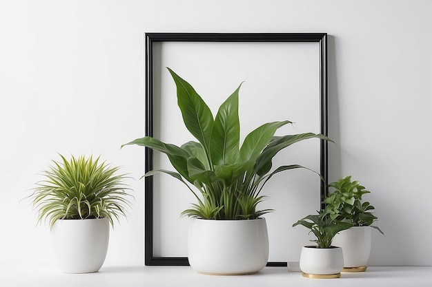 Foto planta decorativa con marco vacío