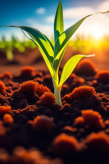 Una planta en el desierto con el sol detrás