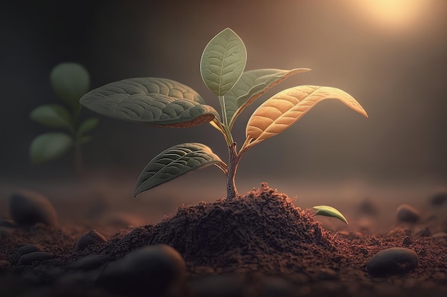 Planta em desenvolvimento Nova ideia de vida imagem de semente fresca com um tema agrícola moderno IA generativa