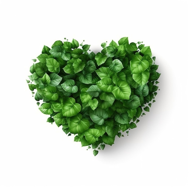 Planta em forma de coração com folhas verdes em um fundo branco