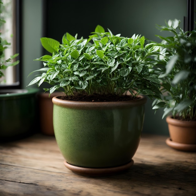 Planta em vaso florescente de oásis verde