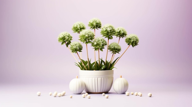 Planta Embaixador Allium em um vaso sobre fundo branco