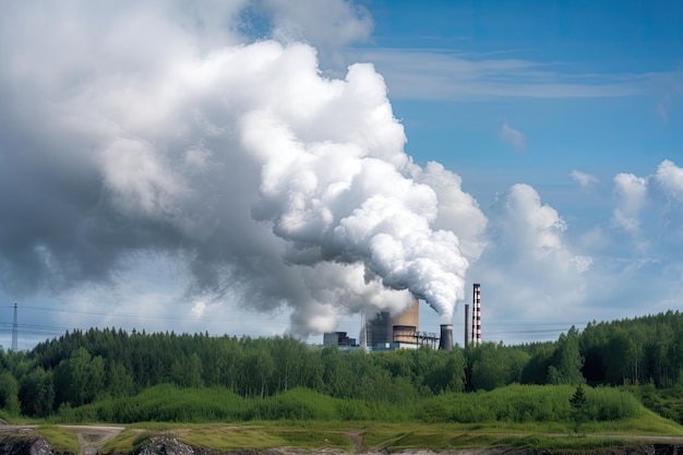 Planta de energía de bioenergía con humo y vapor saliendo de las pilas creadas con ai generativa