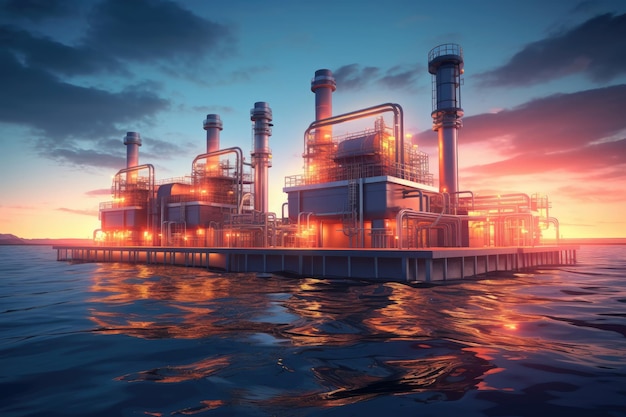 Planta de energía futurista del futuro en la energía del agua del océano