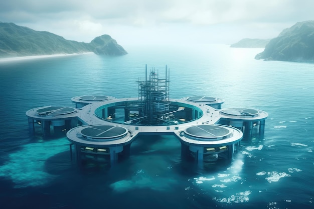 Planta de energía futurista del futuro en la energía del agua del océano