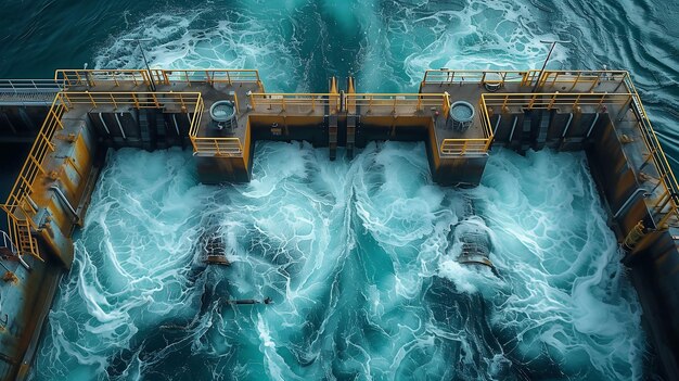 Planta de energía de marea y toma de la presa