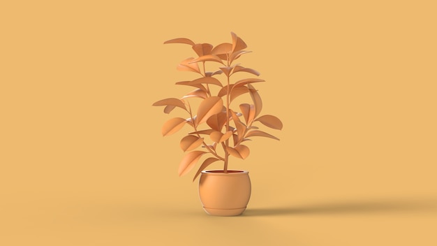 Planta exótica en florero aislado en amarillo imagen 3d