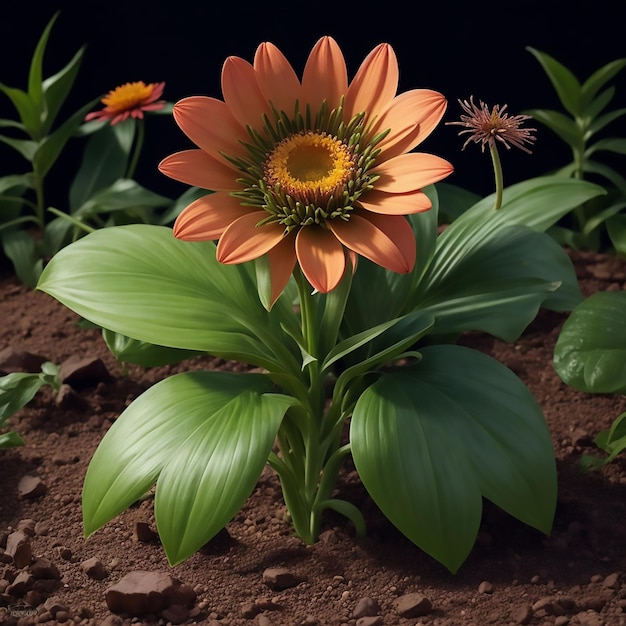 Una planta con una flor en el medio