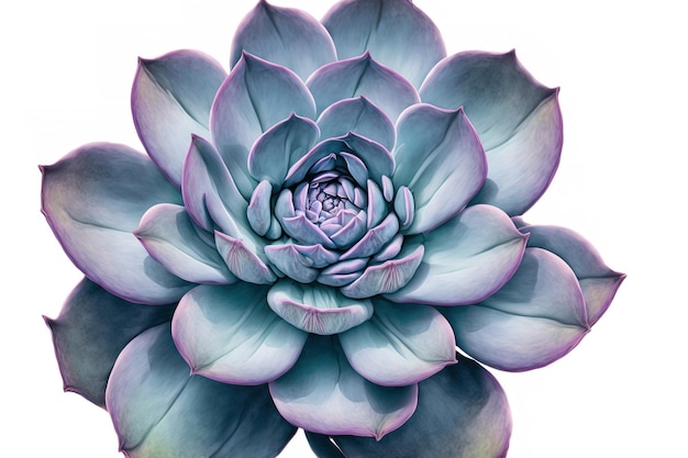 Planta floral suculenta de rosa de piedra de la familia echeveria tonos pastel de azul púrpura y violeta boceto realista en la vista superior Textura de efecto mazapán de partes superpuestas