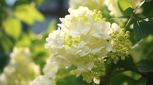 Planta con flores de hortensia en pánico