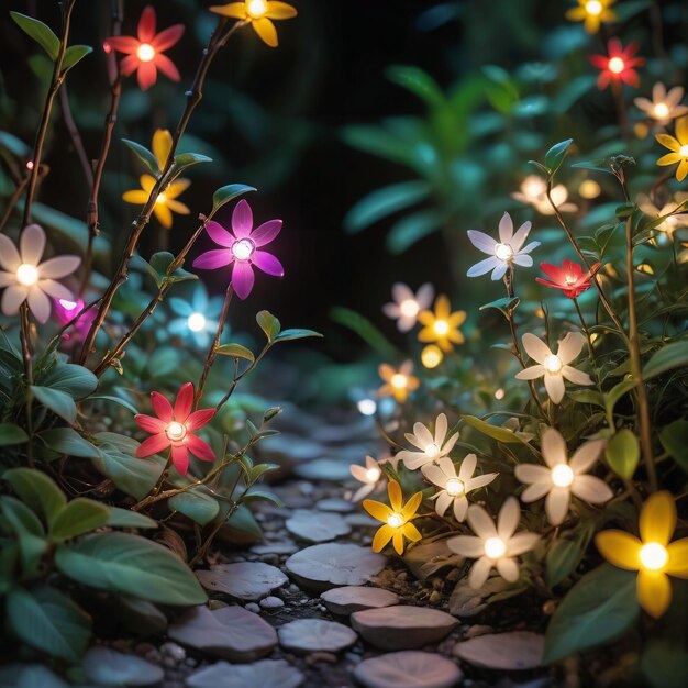 planta de flores en el jardín de la noche luz de Año Nuevo