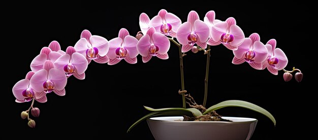 Foto planta con flores rosadas en una olla blanca