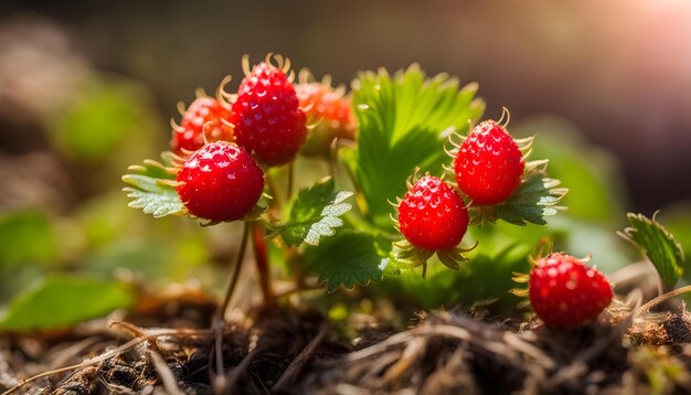 Foto una planta con frambuesas en ella y el sol detrás de ella