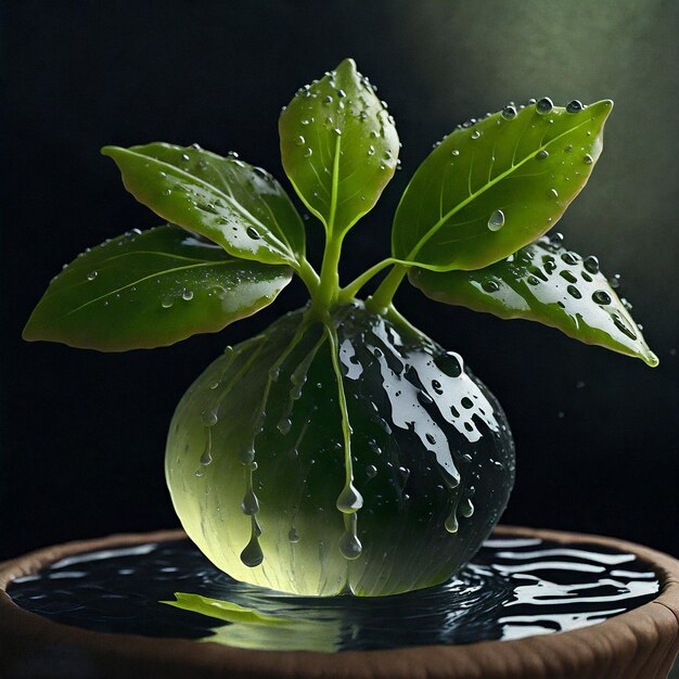 Foto planta fresca con gota de agua