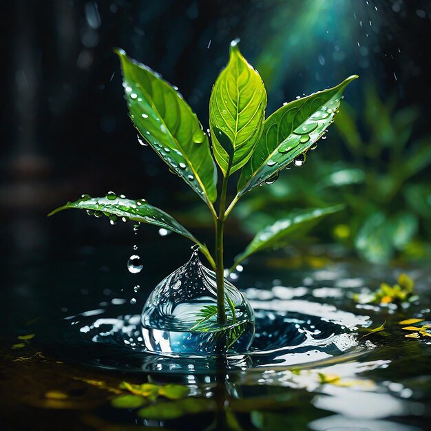 Foto planta fresca con gota de agua