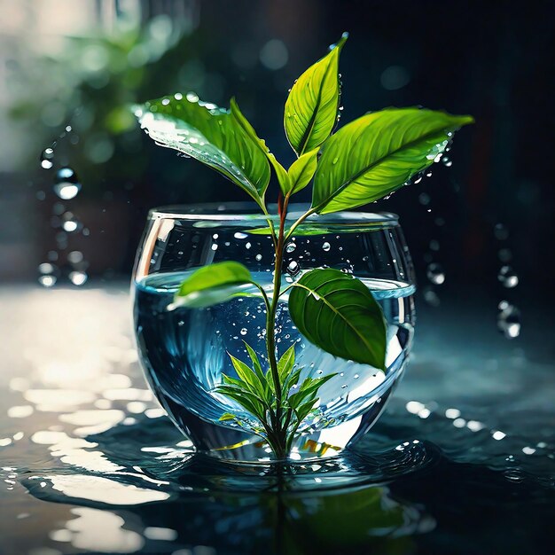 Foto planta fresca con gota de agua