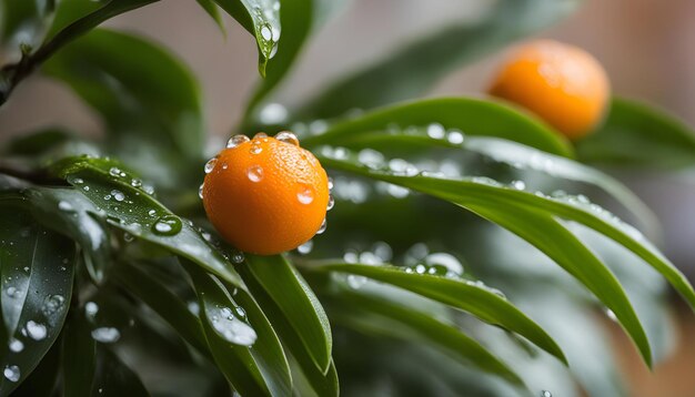 una planta con gotas de agua y hojas con gotas De agua en él