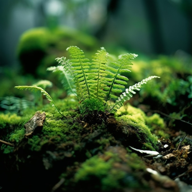 Una planta de helecho en un bosque