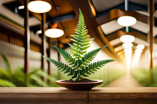 Planta de helecho con fondo de madera