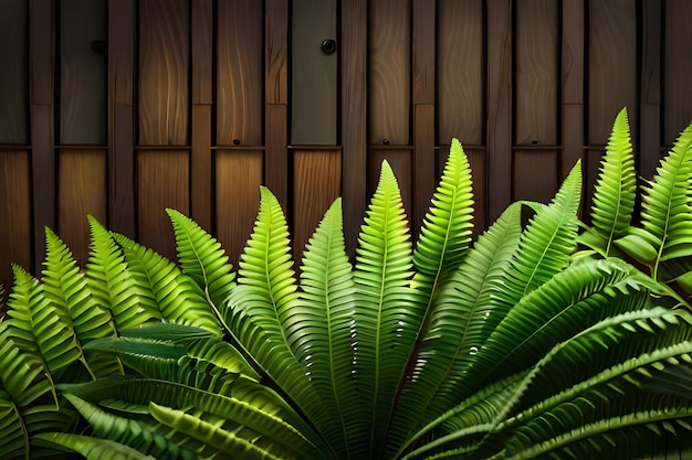 Planta de helecho con fondo de madera