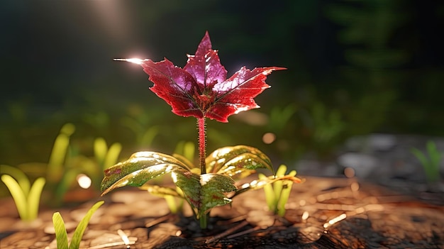 Una planta con una hoja roja.