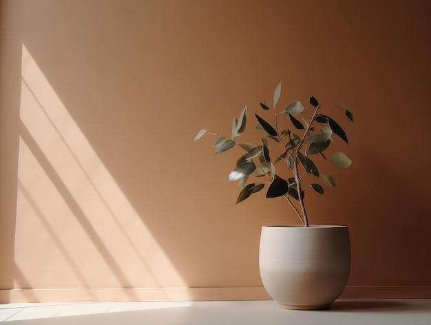 Una planta con hojas en una maceta sobre una mesa