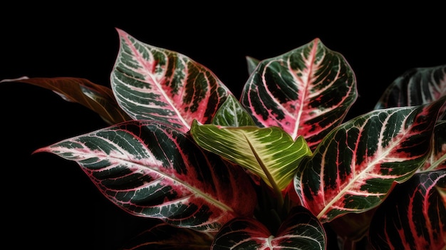 Una planta con hojas rojas y verdes.