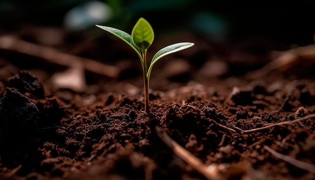 Una planta con hojas verdes brotando del suelo.