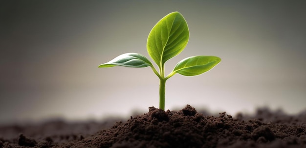 Una planta con hojas verdes brotando de sus raíces.