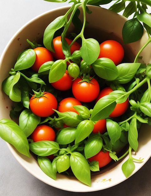 Planta de hojas verdes dentro de tomates crudos