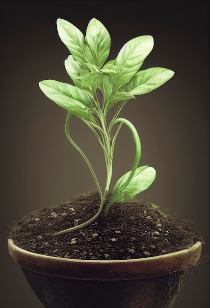 Una planta con hojas verdes está en un cuenco.