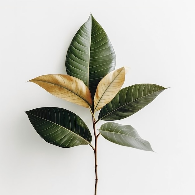 Una planta con hojas verdes con sombra en pancarta blanca.