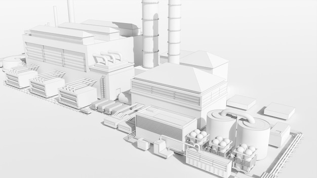 Planta industrial modernaFábrica da cidadeEdifícios arquitetura imagem 3D