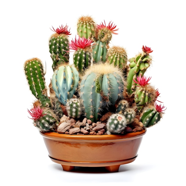 Planta de interior de árbol de cactus cactus en maceta aislada sobre fondo blanco IA generativa