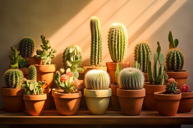 Planta de interior de cactus en macetas IA generativa