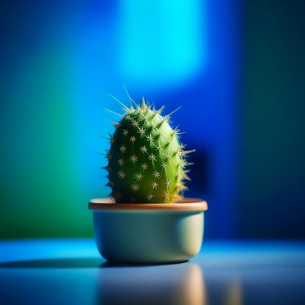 Planta de interior en una maceta con follaje florido sobre un fondo mínimo