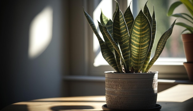 Planta de interior en la mesa junto a la ventana Diseño inspirado en la naturaleza generado por IA