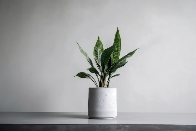 Planta de interior minimalista en maceta de hormigón moderno