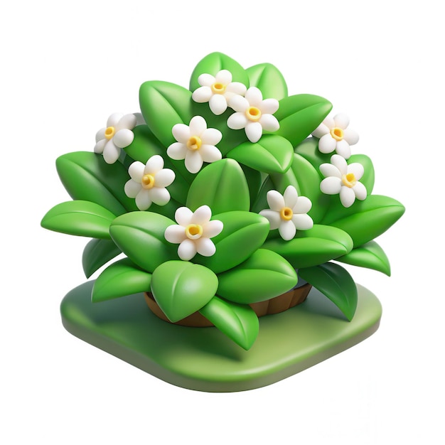 Planta de jardín botánico con hojas verdes vibrantes y flores blancas en plena floración Ilustración de la naturaleza