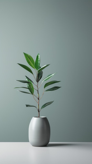 Una planta en un jarrón blanco en una mesa