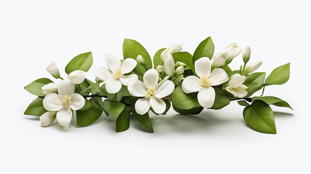 Una planta de jazmín fotorrealista en 3D con delicadas flores blancas reproducidas con impresionantes detalles