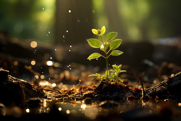 Planta jovem a crescer à luz do sol AI gerada