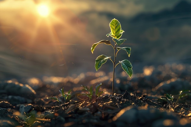 Planta jovem crescendo à luz do sol