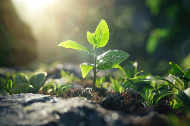 Planta jovem crescendo à luz do sol