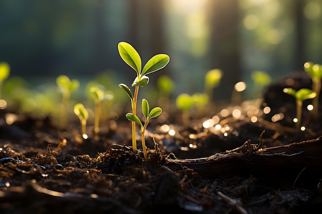 Planta jovem crescendo no jardim com luz solar Ilustração de IA generativa Ilustração de IA generativa