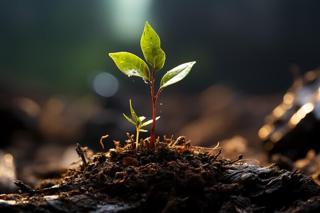 Planta jovem crescendo sob luz solar gerada por IA