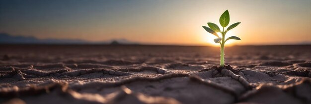 Foto una planta joven brota del suelo en un campo estéril